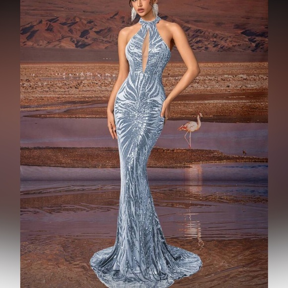 glitter halter dress Sequin Halter Gown